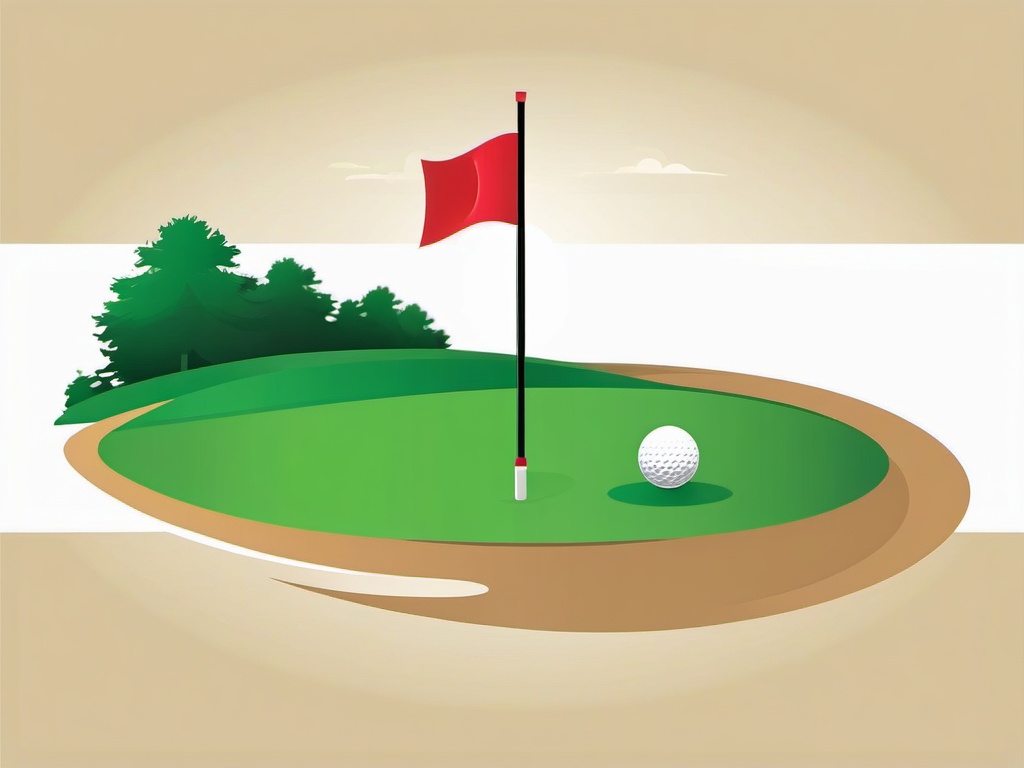 Golf Flag and Hole Clipart - A golf flag by the hole on the green.  color vector clipart, minimal style