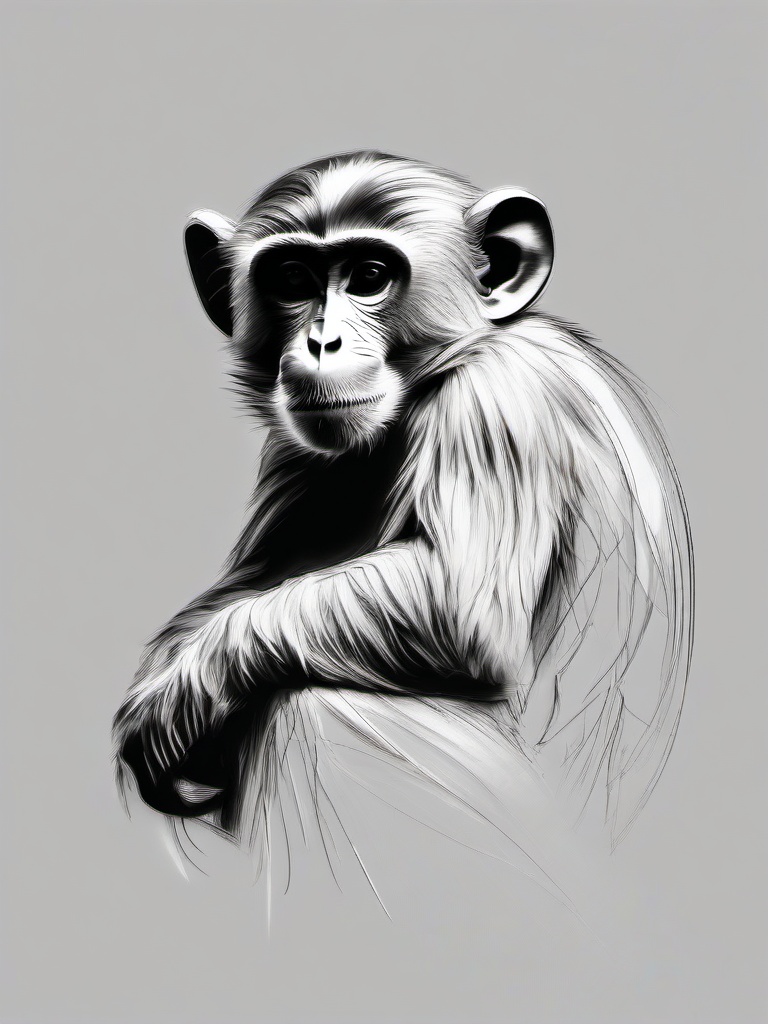 sketch of a monkey  minimal rough sketch scribbles,doodles,black and white