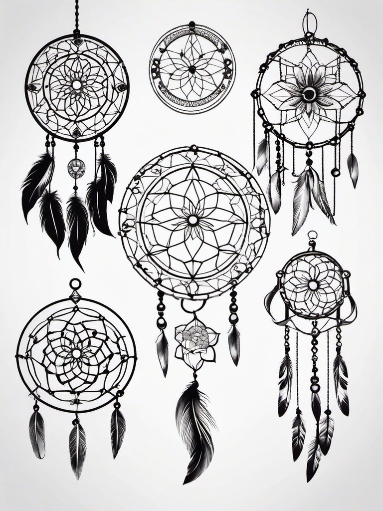 Dream Catcher Tattoo Idea - Various ideas for dream catcher tattoos.  simple vector tattoo,minimalist,white background