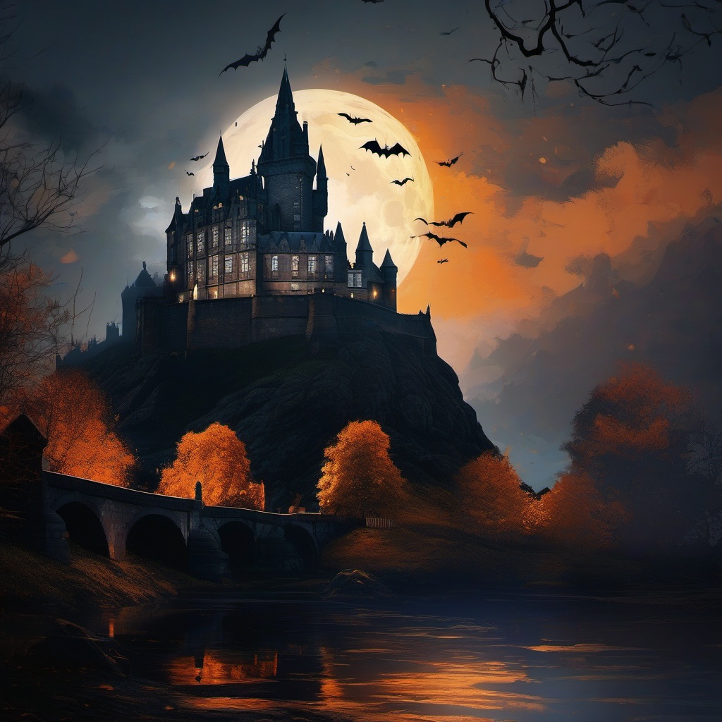 Halloween Wallpaper iPhone - Haunted Castle in Edinburgh, Scotland  wallpaper style, intricate details, patterns, splash art, light colors