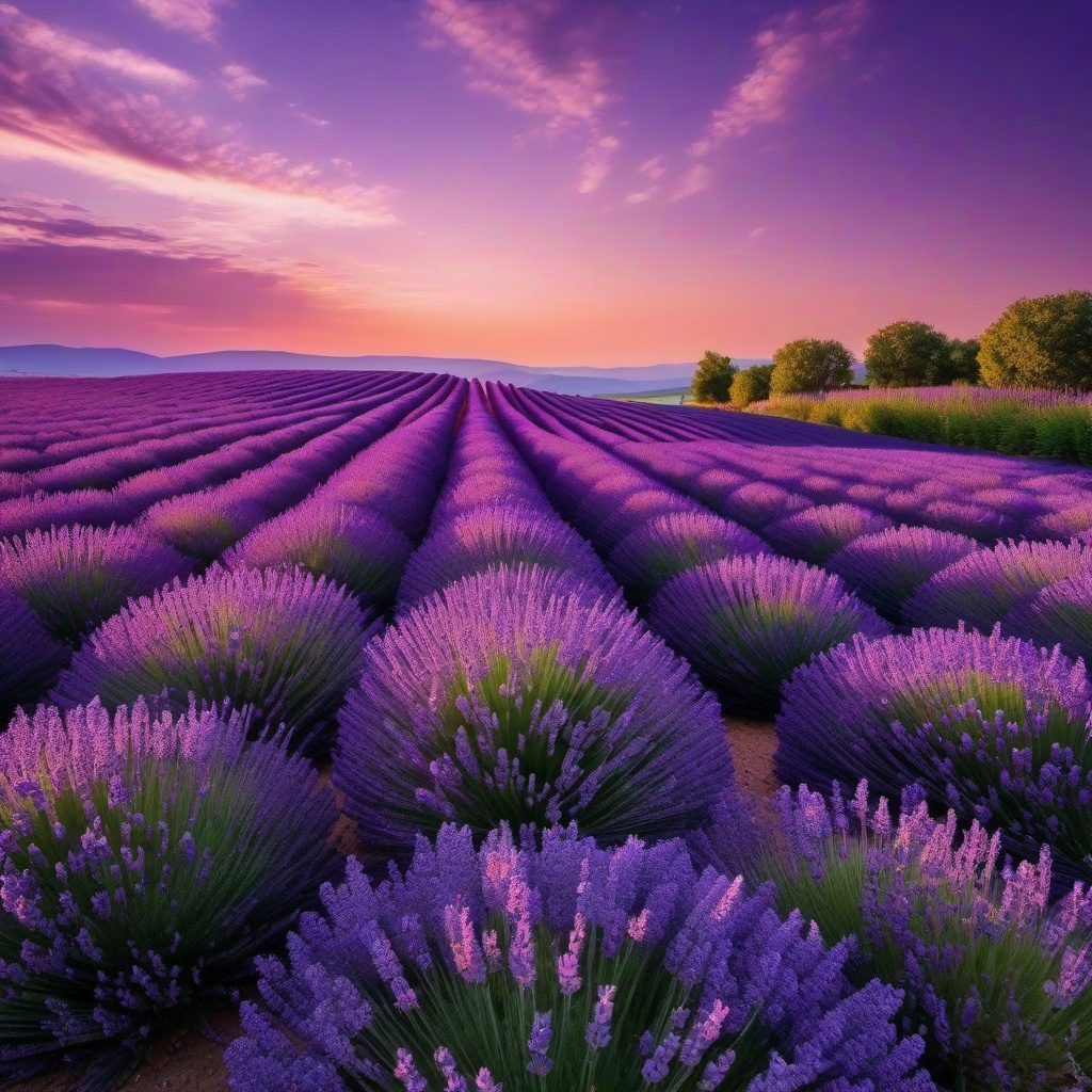 Lavender Field at Sunset Purple Background intricate details, patterns, wallpaper photo