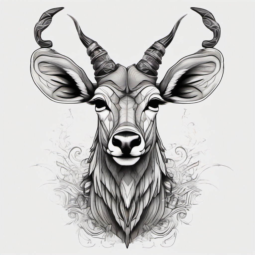 Kudu  ,tattoo design, white background