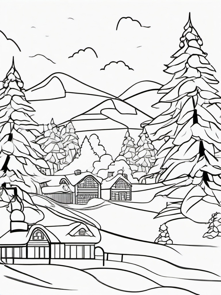 Winter Fun Coloring Pages - Sledding, Snowmen, and Other Winter Joys  minimal black outline printable sheet, coloring page