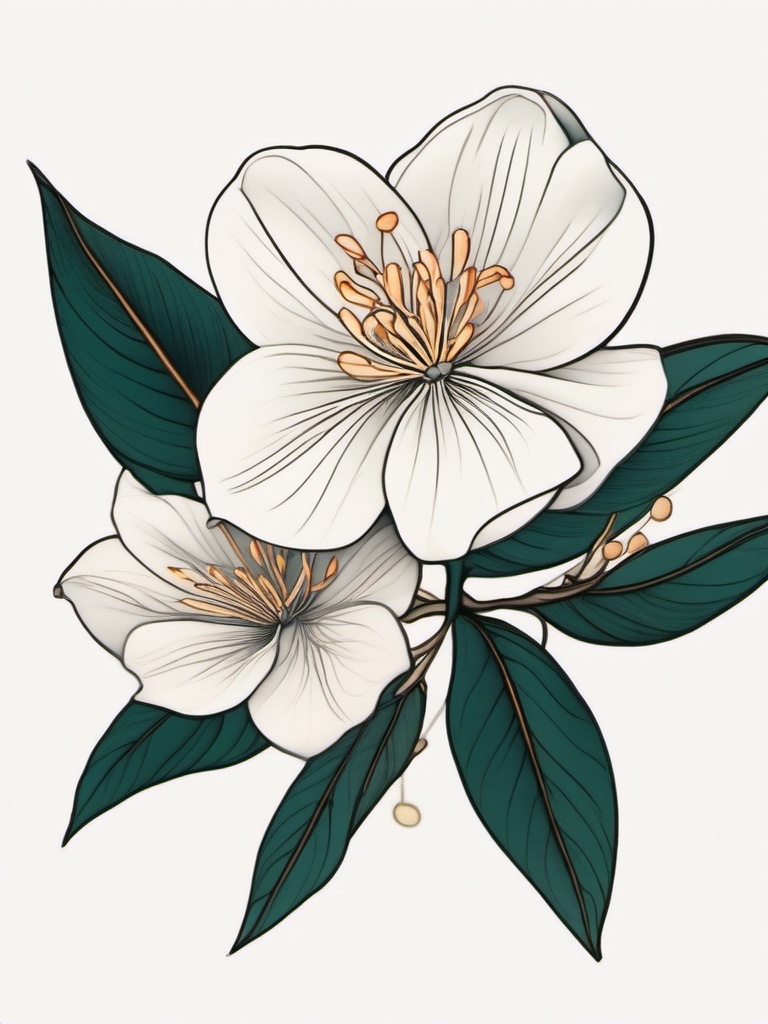 japanese jasmine flower tattoo  simple color tattoo,white background,minimal