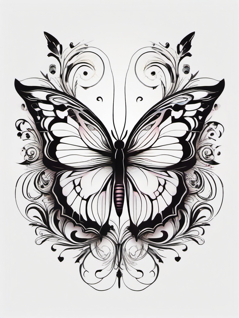 butterfly tattoo pattern  simple color tattoo,white background,minimal