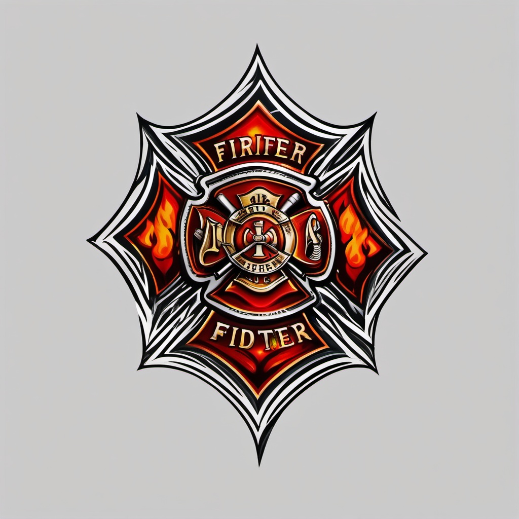 firefighter emblem tattoo  simple color tattoo,white background