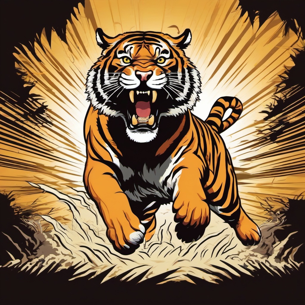 Tiger pouncing  , vector illustration, clipart