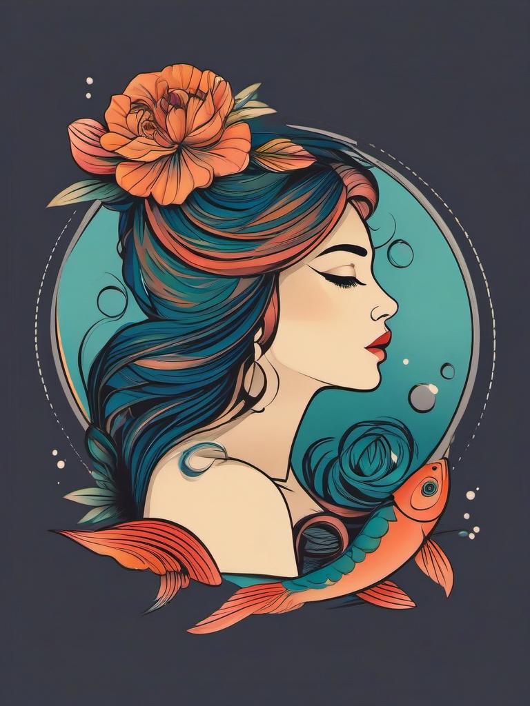 feminine pisces tattoo  simple vector color tattoo