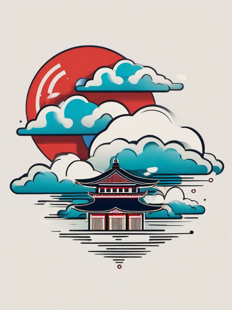 Korean Cloud Tattoo-Cultural and artistic tattoo featuring clouds in Korean style, capturing traditional and symbolic aesthetics.  simple color vector tattoo