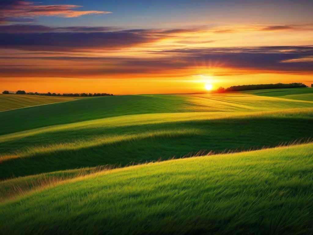 Sunset Wallpaper - Gentle sunset over grassy fields.  sunset background