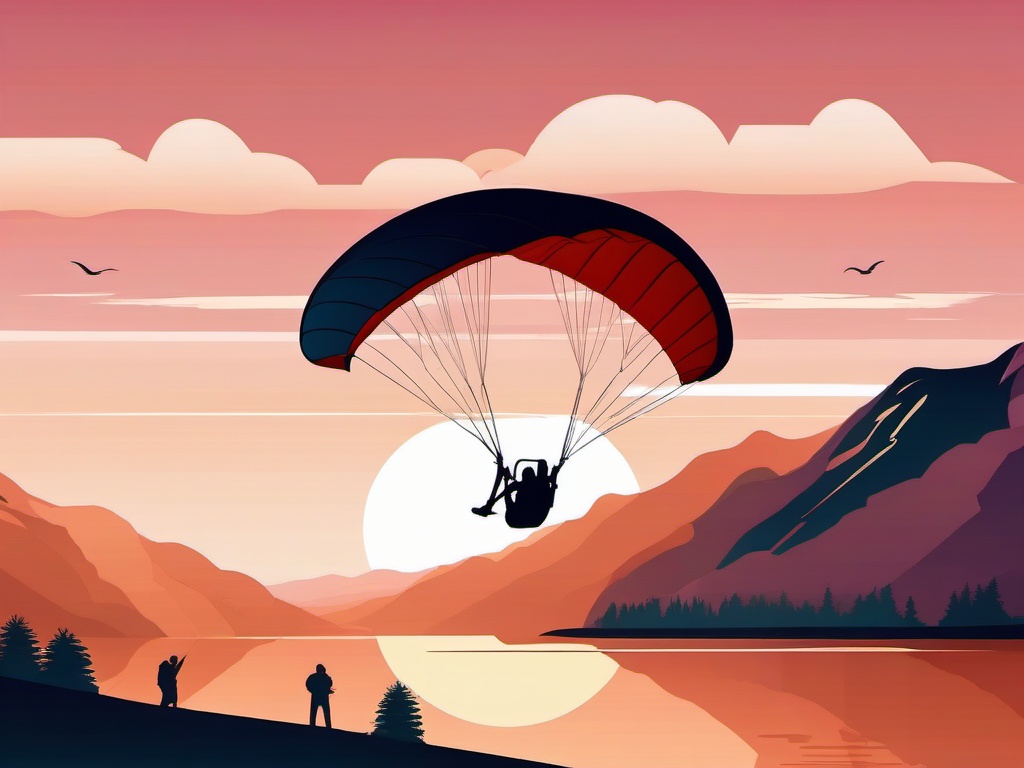 Paragliding Scenic Views Clipart - Paragliders enjoying breathtaking scenic views.  color vector clipart, minimal style