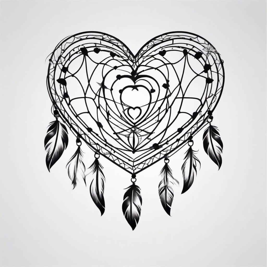 Dream Catcher Heart Tattoo - Tattoo combining a dream catcher with a heart shape.  simple vector tattoo,minimalist,white background