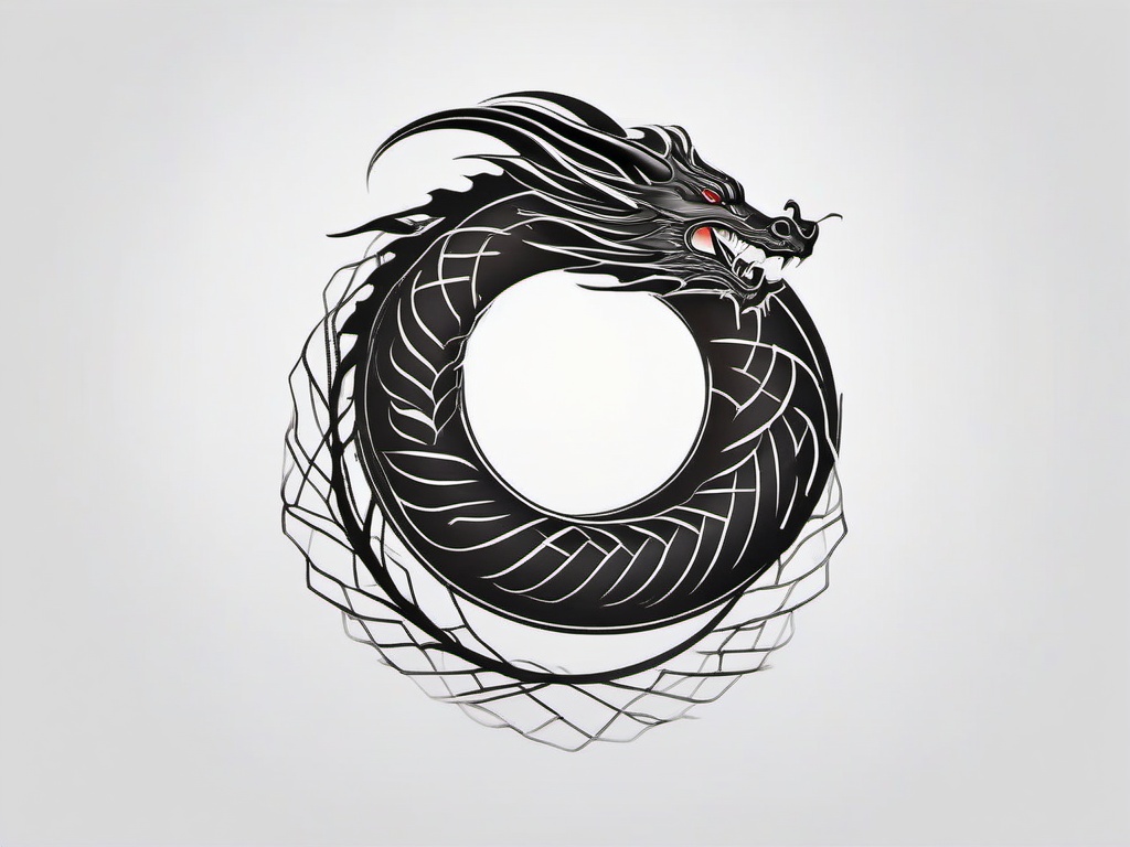 Dragon Ouroboros Tattoo - Symbolic tattoo featuring a dragon in the form of an ouroboros.  simple color tattoo,minimalist,white background