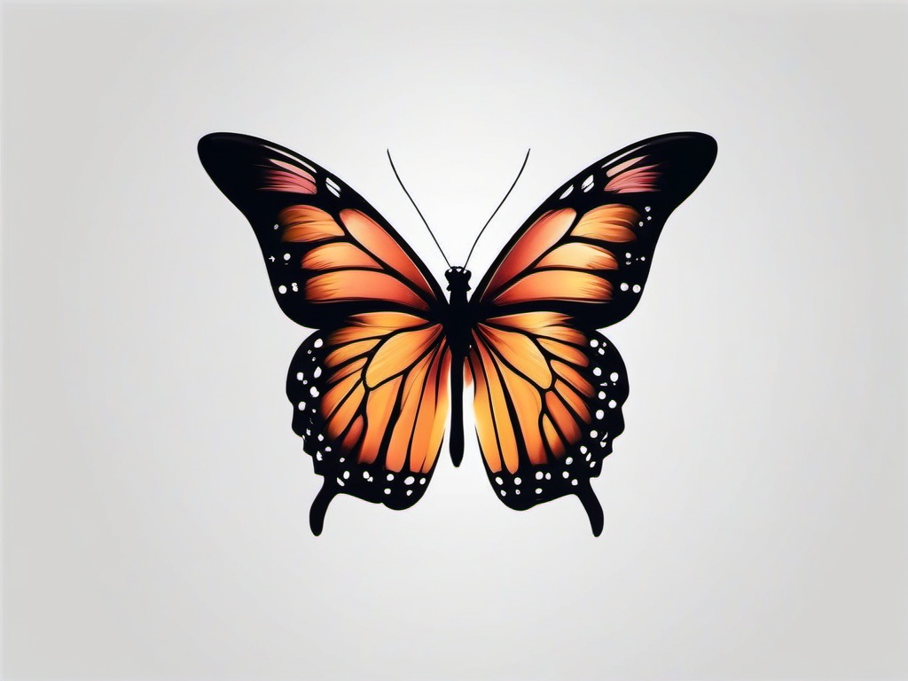 cascading butterfly tattoo  simple color tattoo, minimal, white background