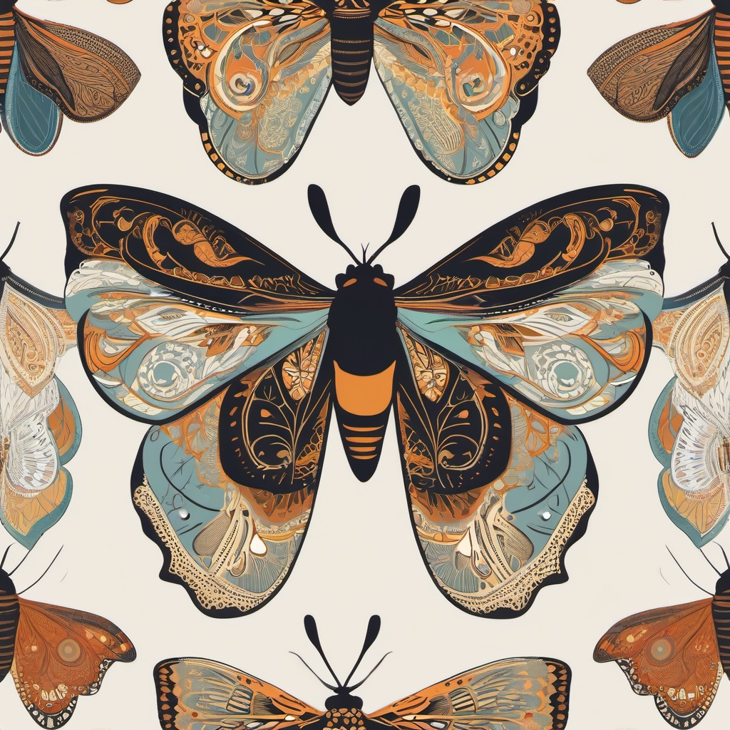 Moth Clip Art - A moth with intricate wing patterns,  color vector clipart, minimal style