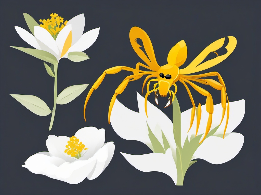 Goldenrod Crab Spider Clip Art - A goldenrod crab spider on a flower,  color vector clipart, minimal style