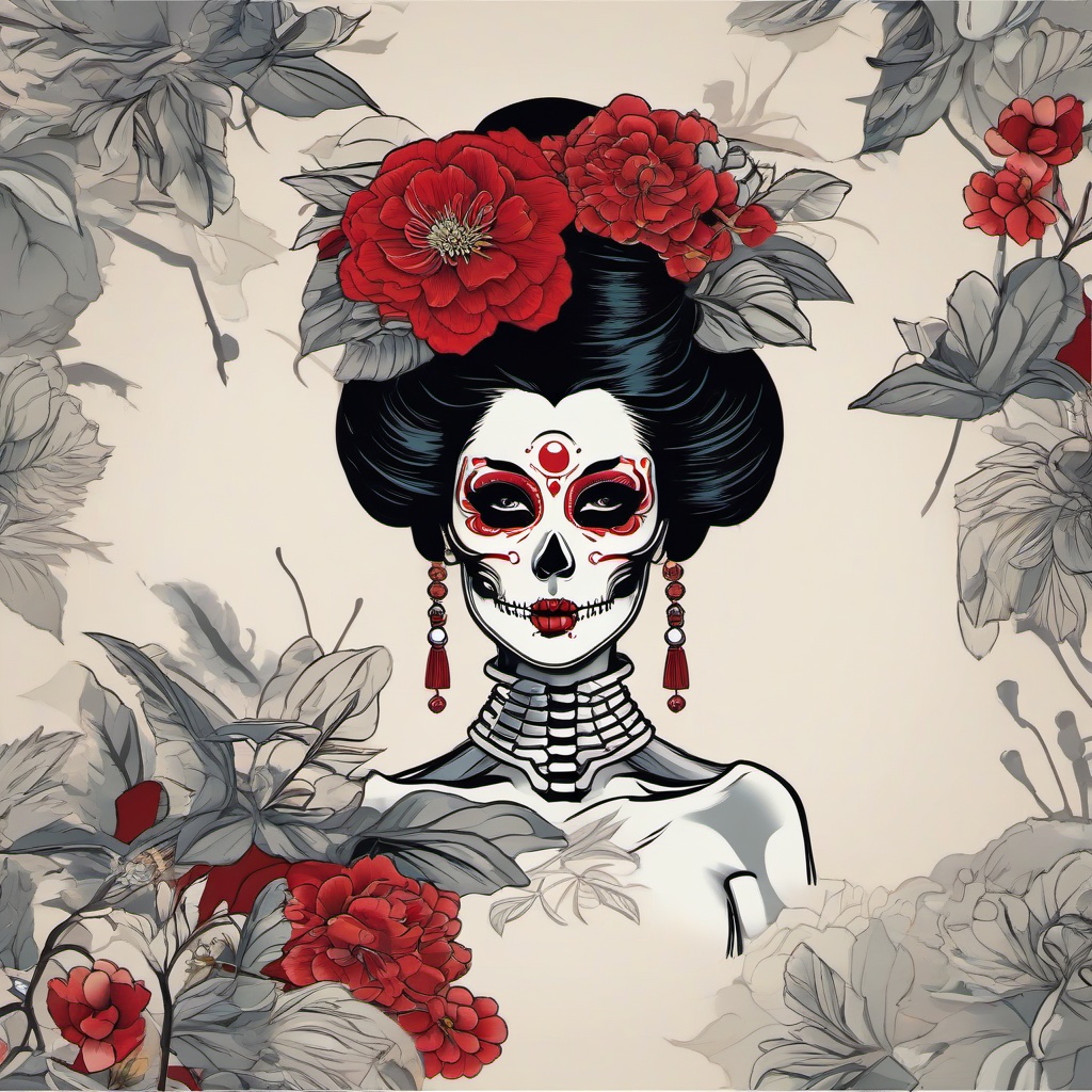 geisha skeleton tattoo  simple vector color tattoo