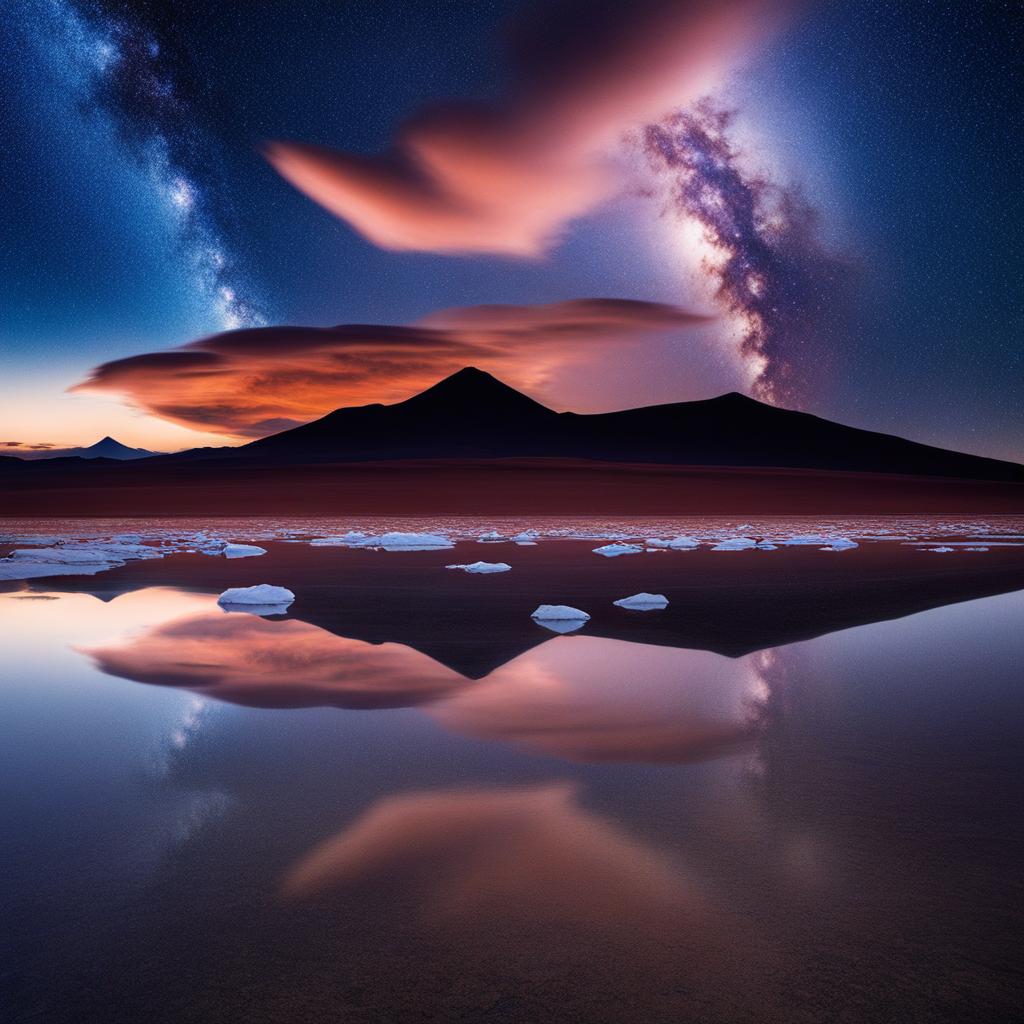 salar de uyuni, bolivia - witnesses the surreal, mirror-like reflection of the milky way on the salt flats. 