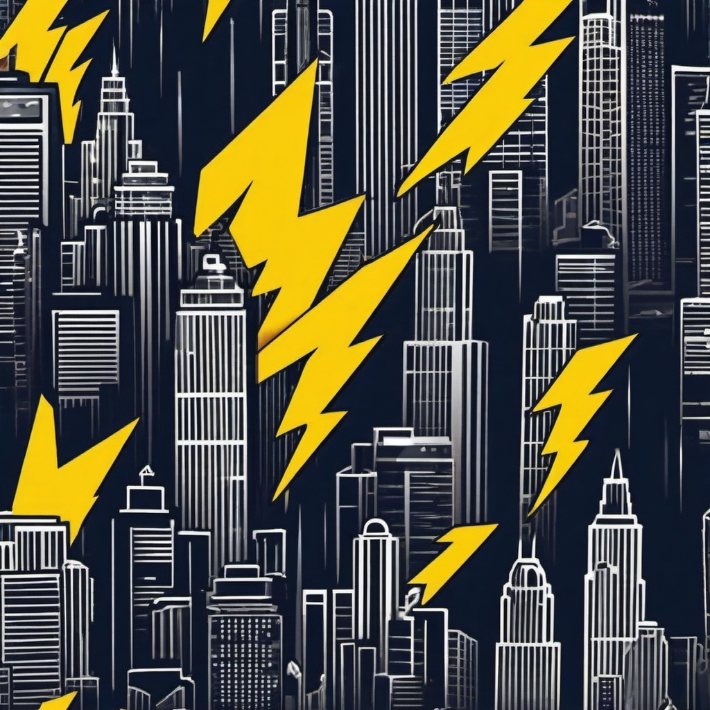 Lightning bolt over city sticker- Electric and dramatic, , sticker vector art, minimalist design