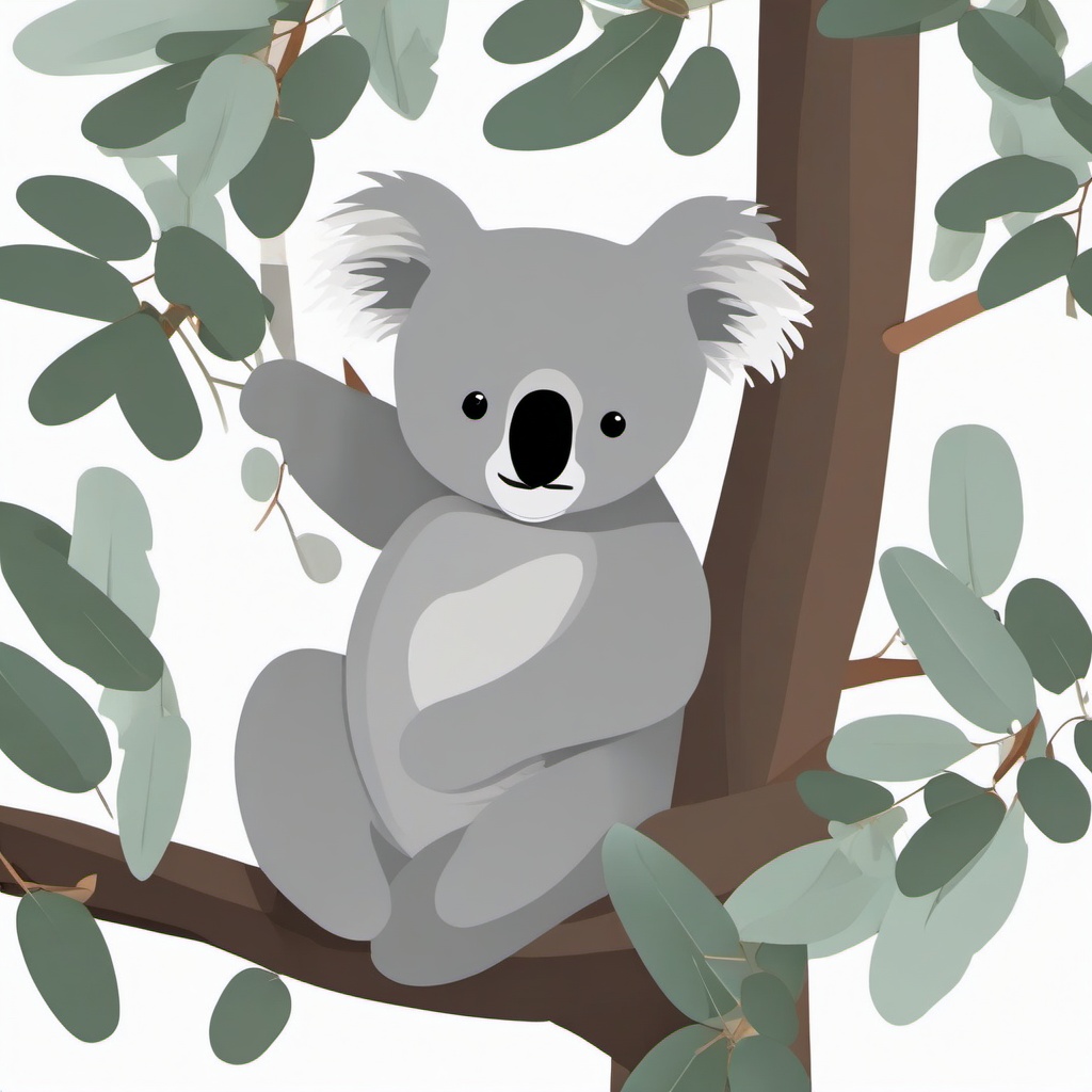 Koala Clipart - Koala napping in the eucalyptus tree , minimal, 2d