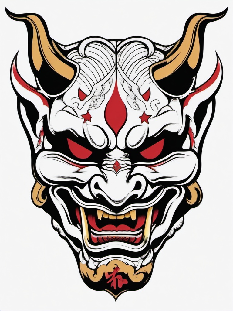 Japanese Traditional Tattoo Hannya Mask - Traditional Japanese tattoo featuring the expressive and iconic Hannya mask.  simple color tattoo,white background,minimal