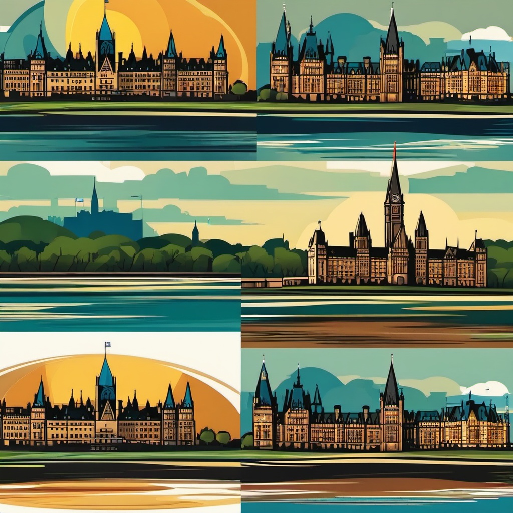 Ottawa clipart - Parliament Hill and Ottawa River, ,color clipart vector style