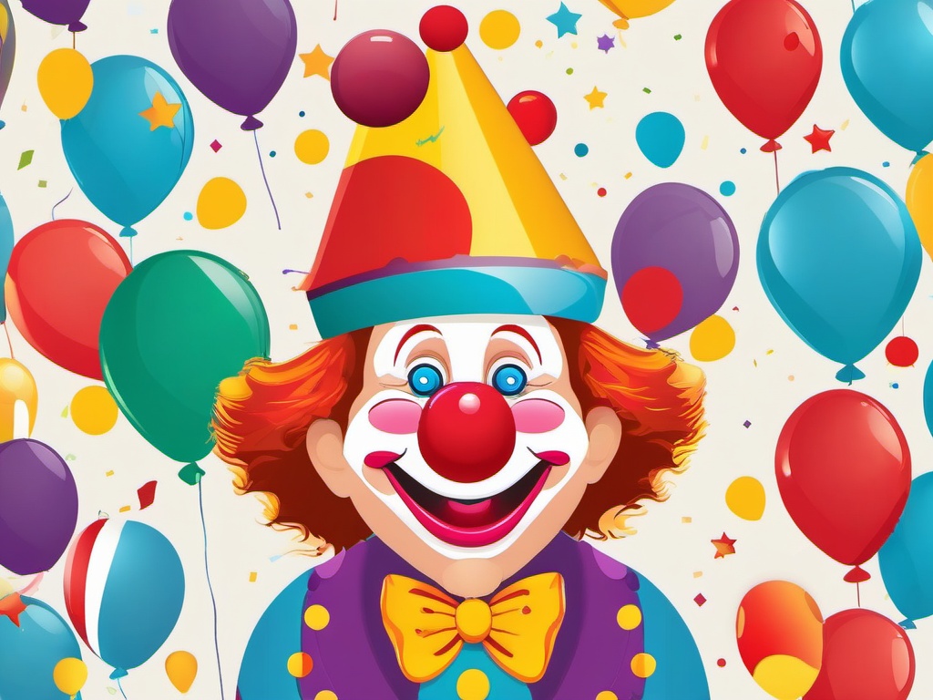 Birthday Clown clipart - Silly and cheerful birthday clown, ,vector color clipart,minimal