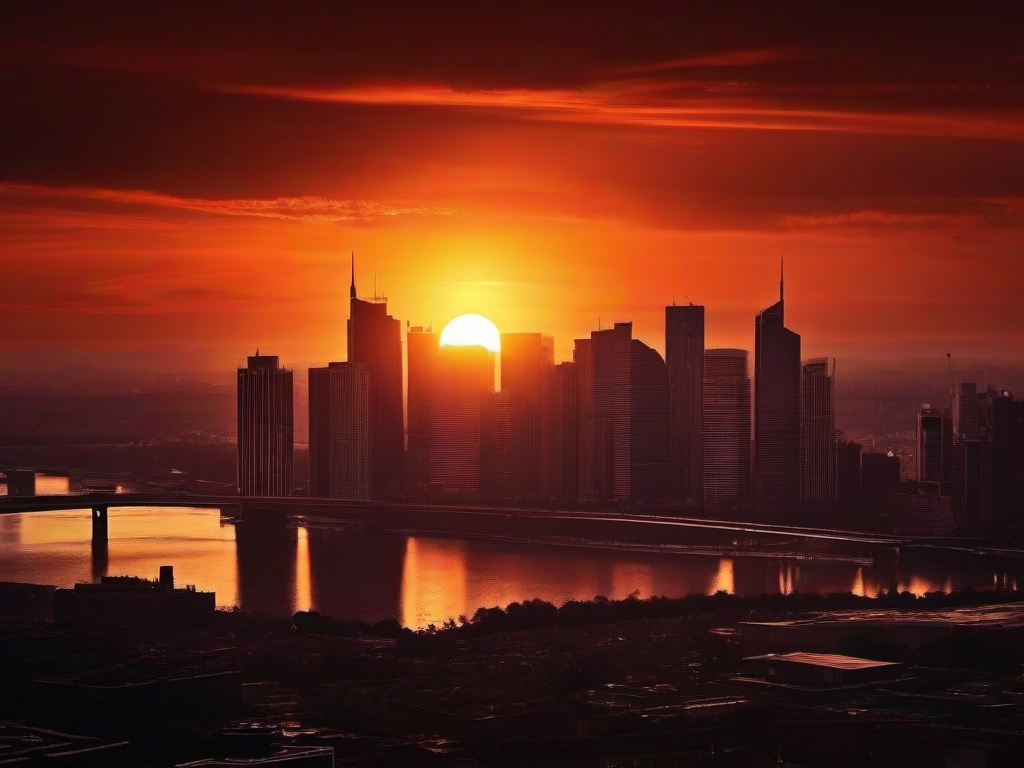 Sunset Wallpaper - Deep orange sun over city skyline.  sunset background