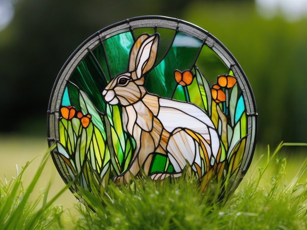 Stained Glass Hare - Swift hare in meadow  