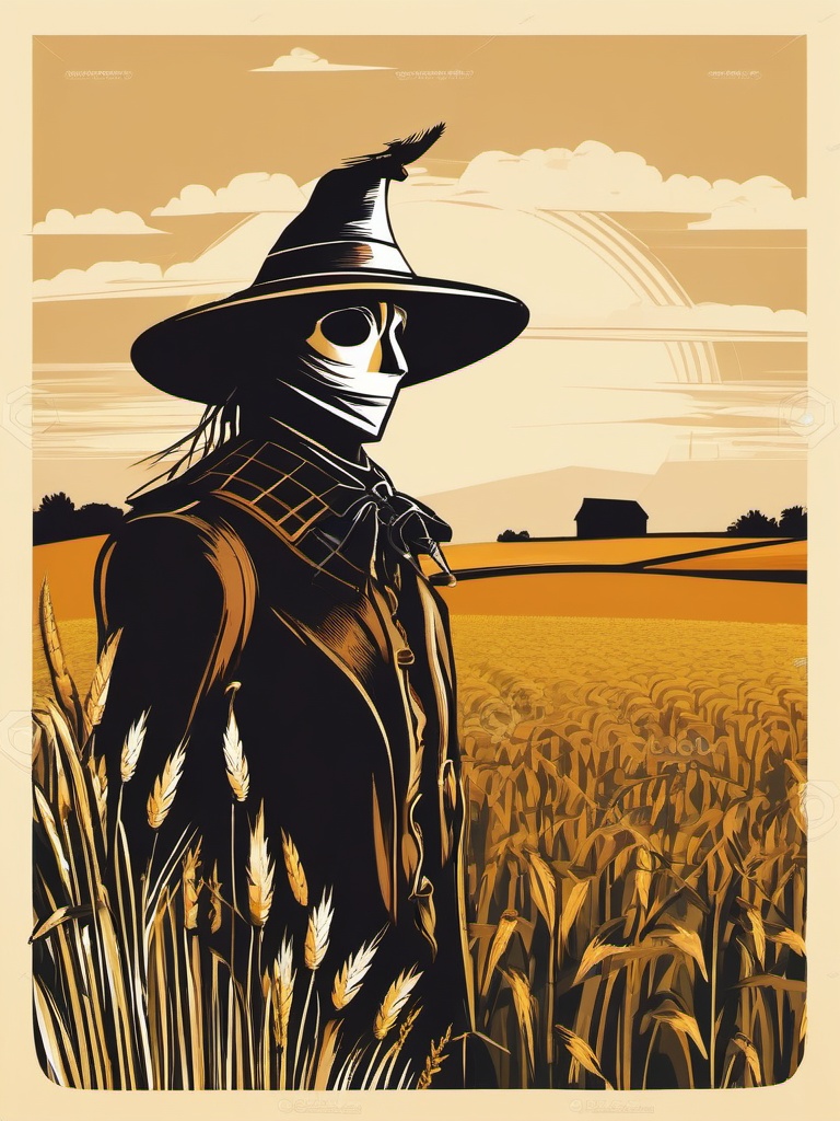 Scarecrow Guardian clipart - Watchful scarecrow in the field, ,vector color clipart,minimal