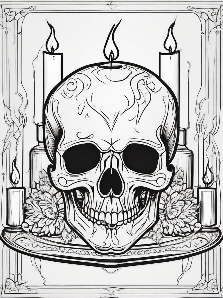 Skull Candle Coloring Pages - Flickering Light on Bone  minimal black outline printable sheet, coloring page