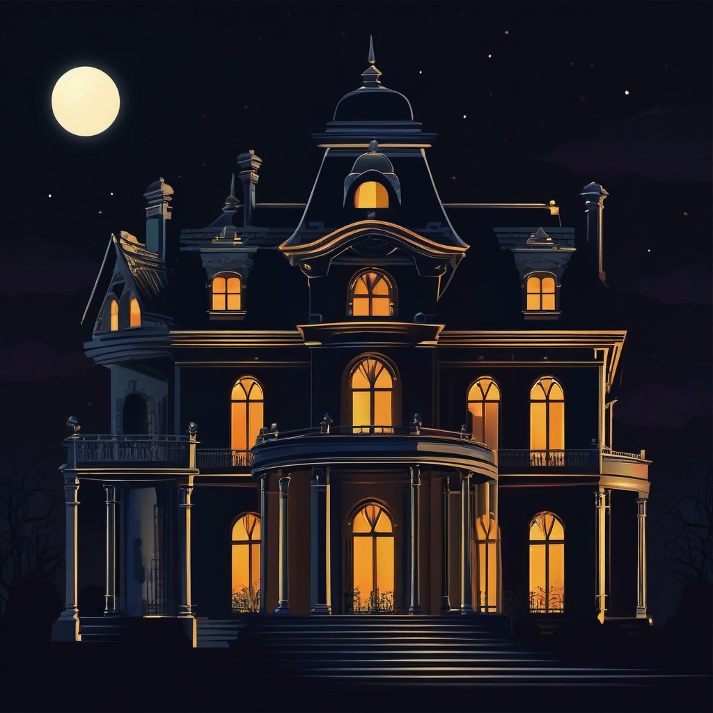 Haunted Manor clipart - Mysterious manor at night, ,vector color clipart,minimal