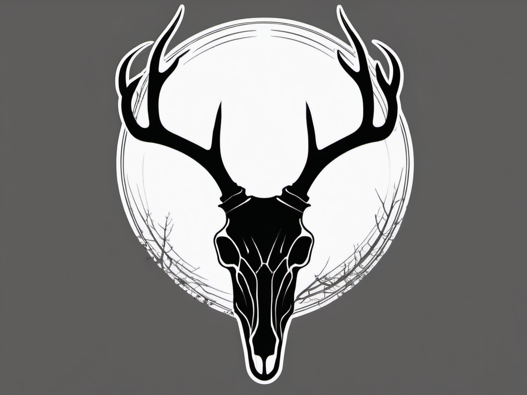 Basic deer skull silhouette, an understated symbol of nature.  black and white tattoo style