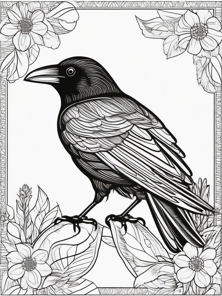 Crow Coloring Pages - Intelligent Black Bird  minimal black outline printable sheet, coloring page