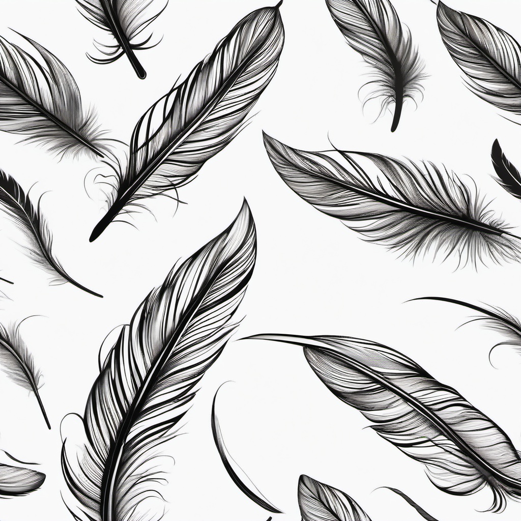 Feather Drawing Tattoo - Feather design presented in a drawing style.  simple vector tattoo,minimalist,white background