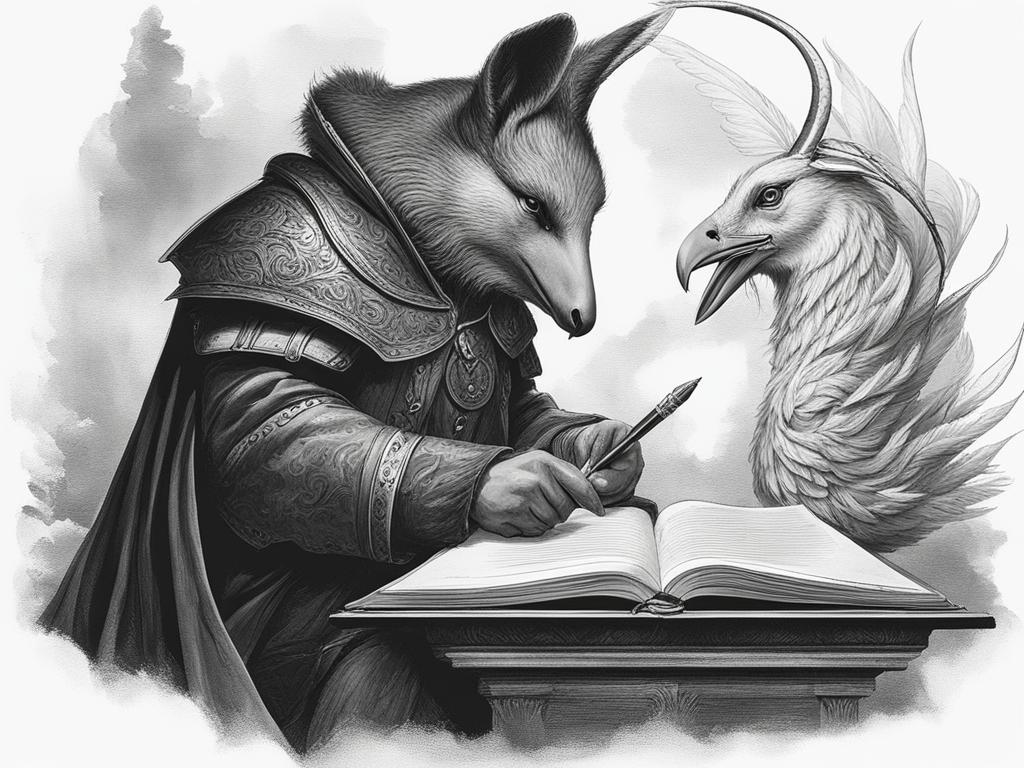 volo geddarm the inquisitive scholar takes notes on mythical creatures with his quill. 