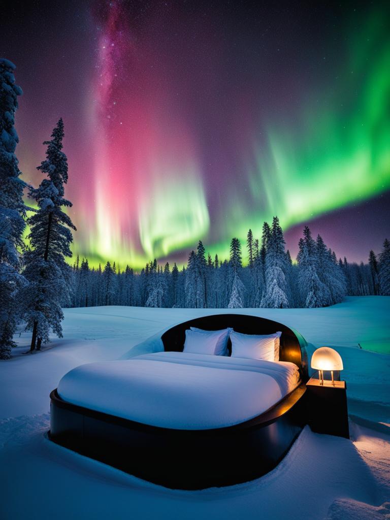 sleep under the northern lights in transparent igloos at glass igloo village. 