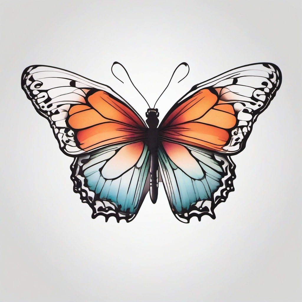 butterfly fine line tattoo  simple color tattoo,white background,minimal