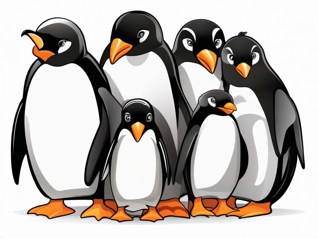 Penguin Family Cartoon - Cartoon of penguin family huddling together  