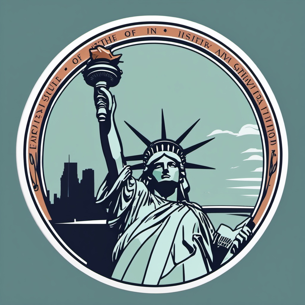 Statue of Liberty Ellis Island sticker- Historic immigration processing center, , sticker vector art, minimalist design