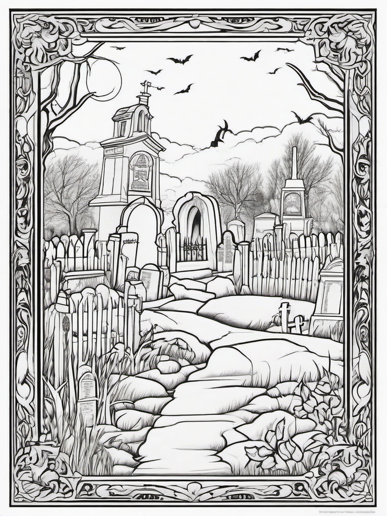 Horror Coloring Pages - Haunted graveyard with eerie headstones  simple coloring pages