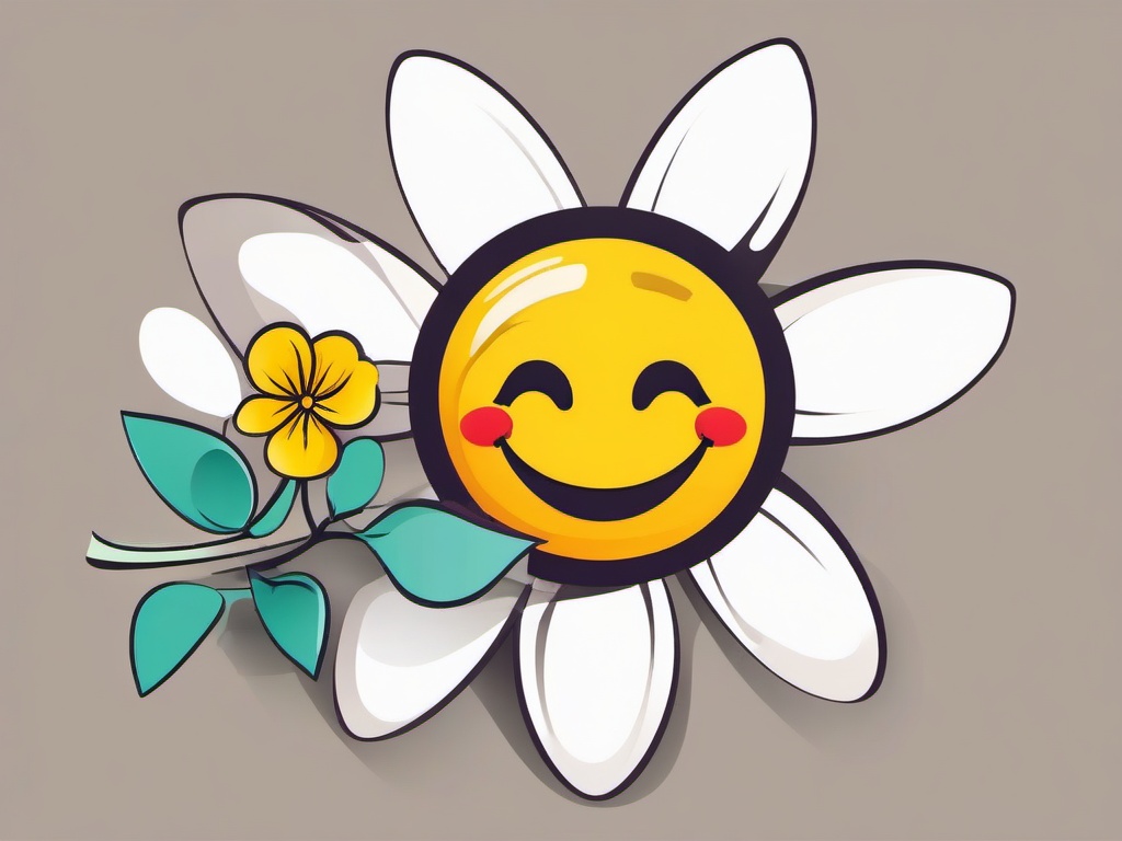 Smiley clipart - smiling emoji holding a flower  color,minimalist,vector clipart