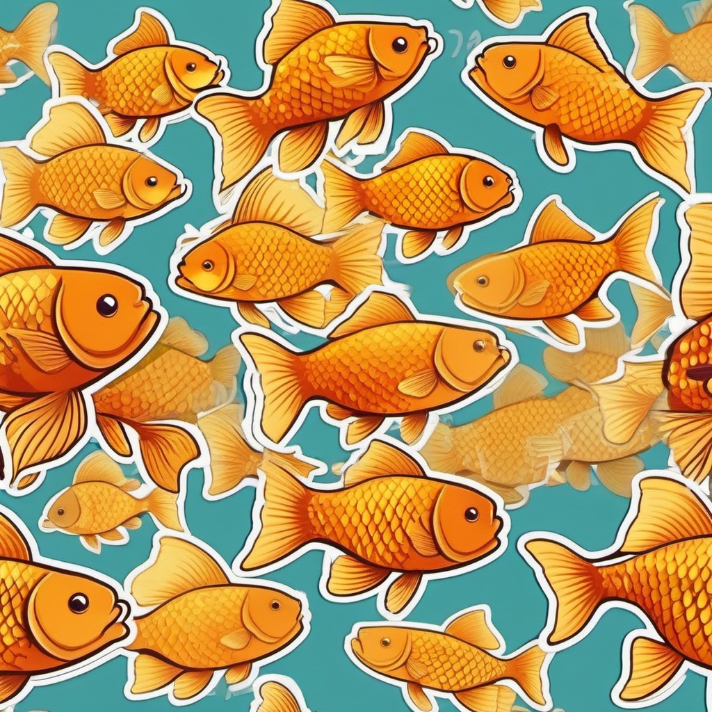 Goldfish cartoon - small pet fish with golden scales  cartoon sticker style