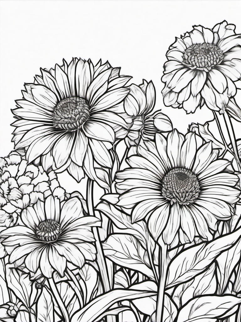 Gaillardia coloring page sheet - Gaillardia flowers adding bright color to a garden border.  black outline printable coloring page