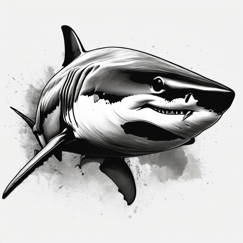 drawing of Great White shark  minimal rough sketch scribbles,doodles,black and white