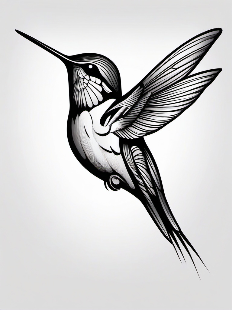 Hummingbird Black And White Tattoo - Black and white hummingbird  minimal tattoo design, white background