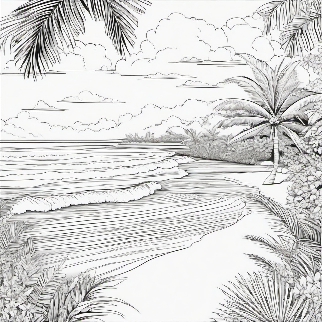 Summer Coloring Pages - Tropical beach with gentle waves lapping the shore  simple coloring pages