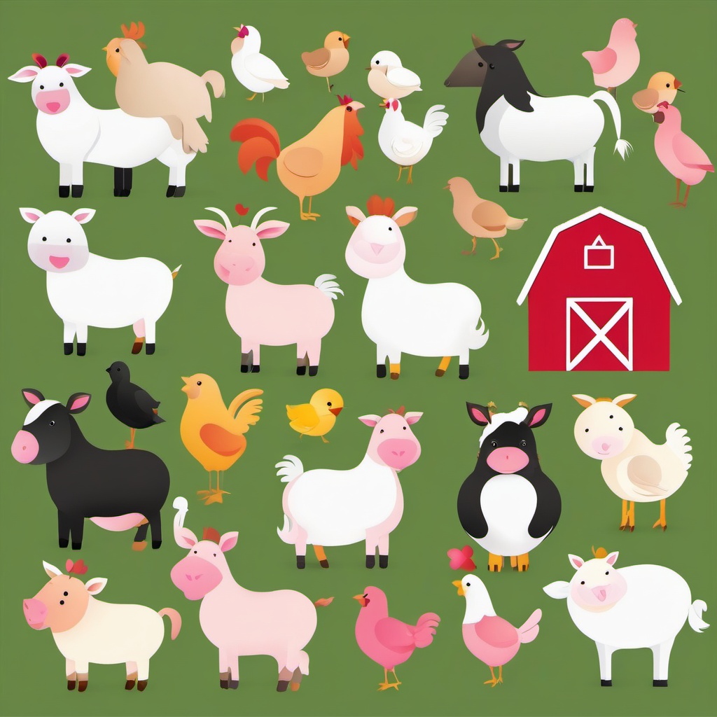 Farm Animal Harmony clipart - Farm animals living in harmony, ,vector color clipart,minimal