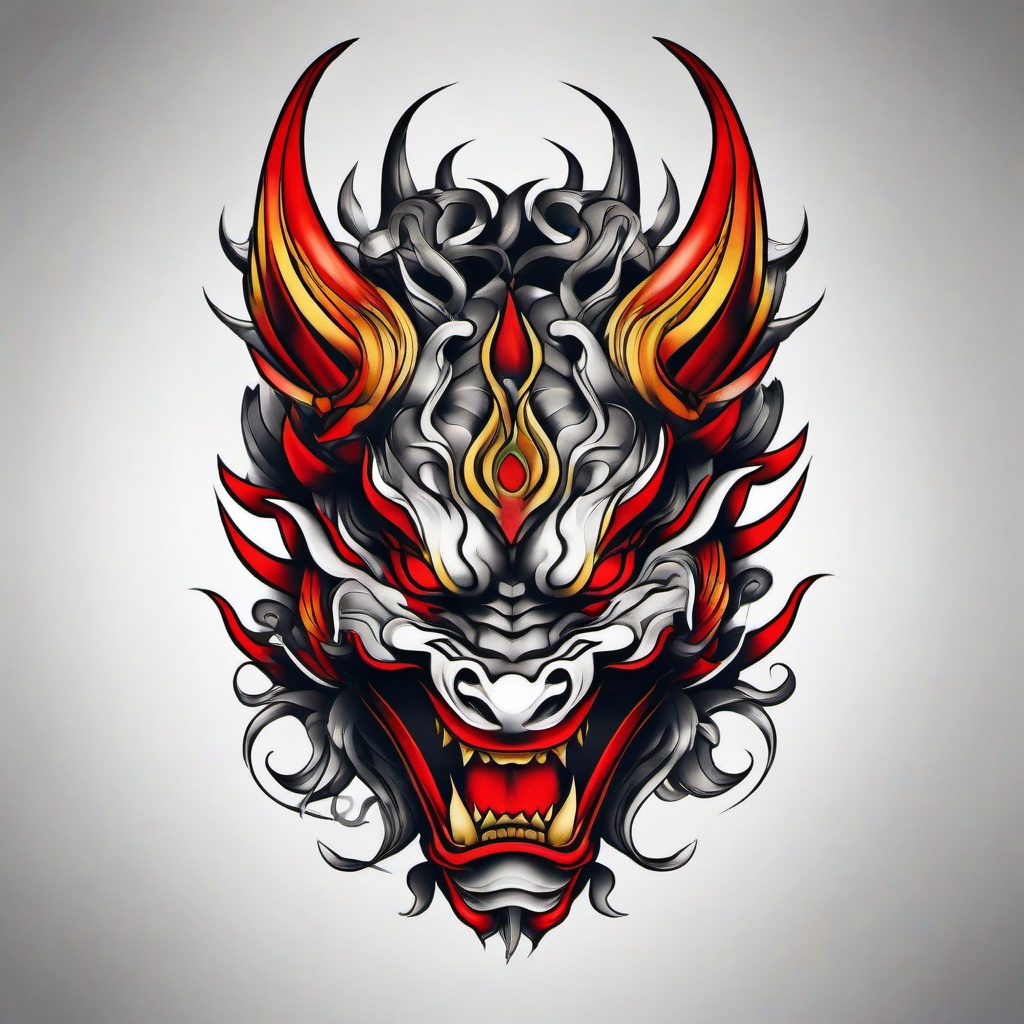 dragon hannya tattoo  simple color tattoo,white background,minimal