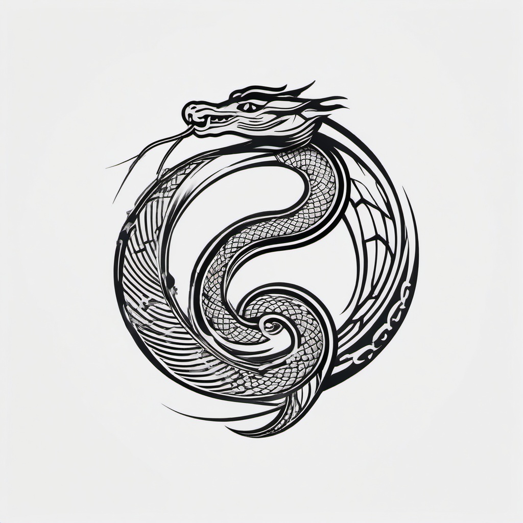 Japanese Serpent Tattoo - Japanese-inspired tattoo featuring a serpent.  simple vector tattoo,minimalist,white background